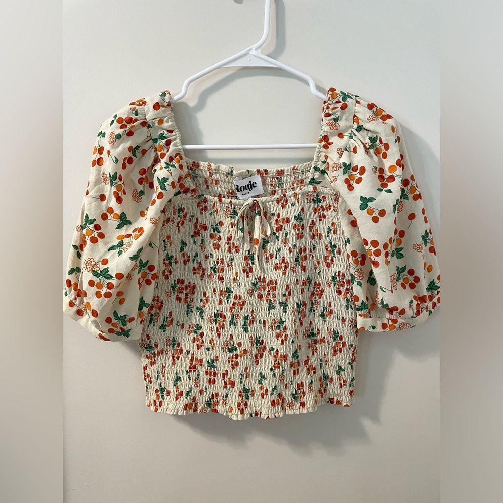 Rouje Paris Katia Top In Cerise Cherry Blossom Print Size Size 42/10 Uec